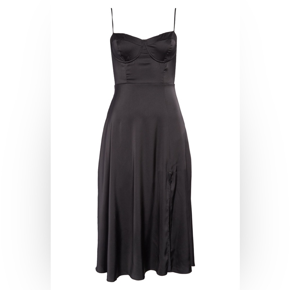 Astr The Label Bustier Satin Black Midi Dress - Picture 4 of 9